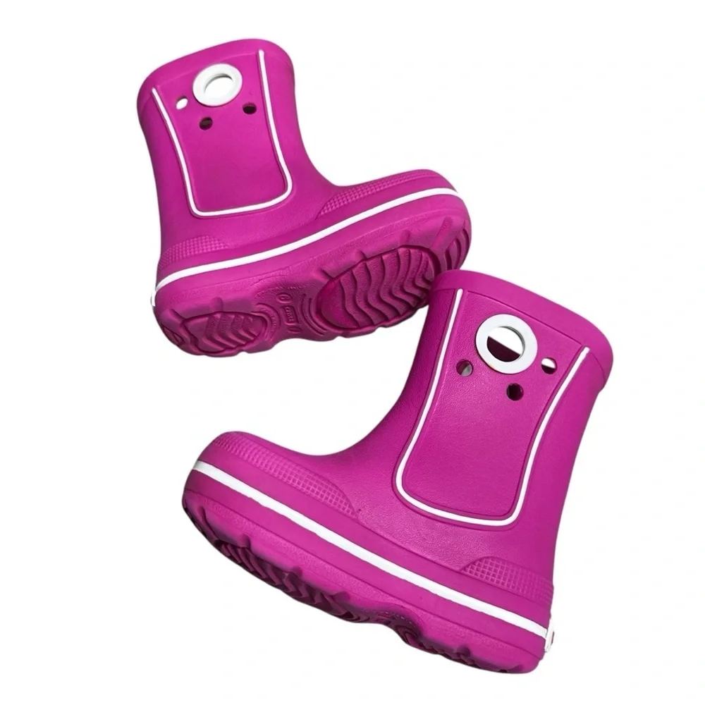CROCS Pink Rain Boots Size 6/7 Toddler Slip On Comfy Rubber Girly